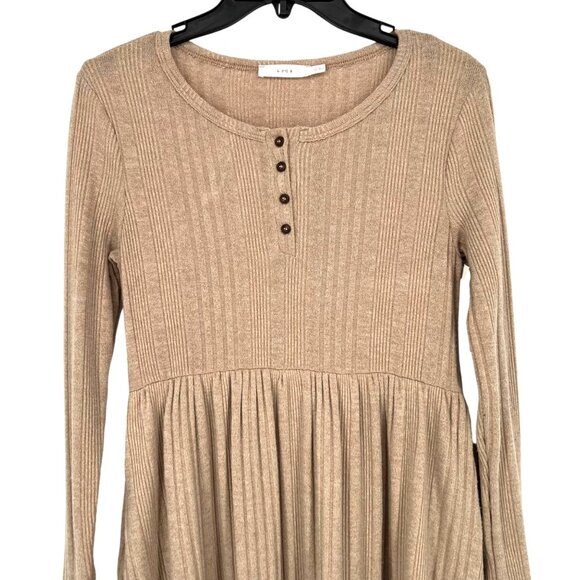 Lush Ribbed Henley A-Line Long Sleeve Dress Beige Irish Cream Size XS NWOT - Picture 2 of 10